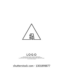 abstract geometric triangle BA logo letters in the shadow design concept