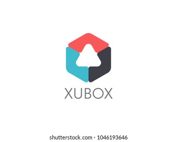 abstract geometric triangle in hexagonal cube box logo icon for corporate business, apps, data technology. symbol template Vector illustration.
