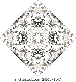 Abstract geometric triangle kaleidoscope mandala pixel art design symbol - symmetric vector art pattern from colored triangles. 8-bit.