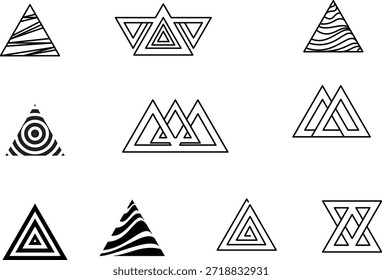 Conjunto de ícones de linha do triângulo geométrico abstrato