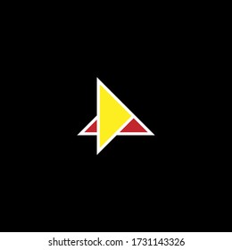 Abstract Geometric  triangle logo with red and yellow color in black background