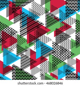 Abstract geometric triangle pattern, background vector. Pattern can be used for wallpaper, cover fills, web page background, surface textures. Vector linen texture.
