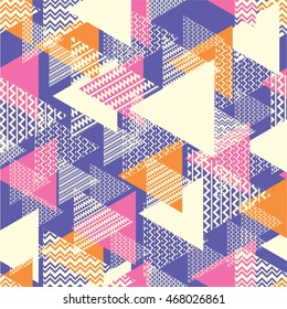 Abstract geometric triangle pattern, background vector. Pattern can be used for wallpaper, cover fills, web page background, surface textures. Vector linen texture.