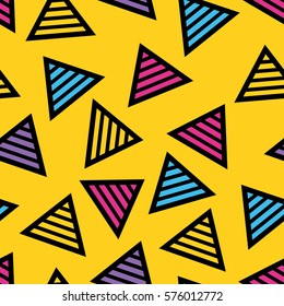 Abstract geometric triangle pattern background in retro memphis style