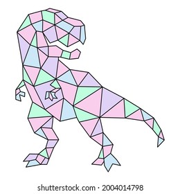 Abstraktes Geometrisches Dreieck Polygonal dino Tyrannosaurus einzeln auf weißem Hintergrund. Pastellfarbe T- Rex Illustration. Abstrakter Low-Poly-Wireframe von T-Rex.