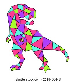 Abstract Geometric Triangle Polygonal dino tyrannosaurus on white background. Neon Color T- Rex Illustration. Abstract Low Poly Wireframe Of T-Rex.