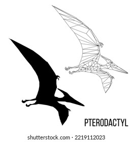 Abstract geometric triangle polygonal dino pterodactyl silhouette isolated on white background