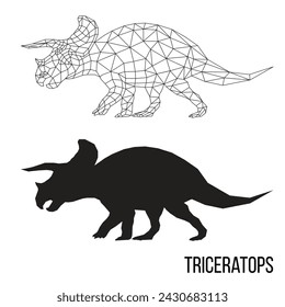 Abstract geometric triangle polygonal dino triceratops silhouette isolated on white background	