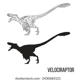 Abstrakte geometrische Dreieck Polygonal Dino Velociraptor Silhouette isoliert auf weißem Hintergrund	