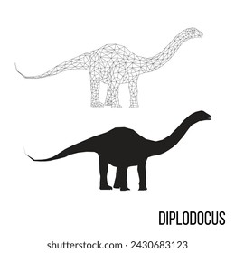 Abstract geometric triangle polygonal dino diplodocus silhouette isolated on white background	