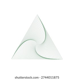 Abstract geometric triangle with swirling green lines on a white background, digital art