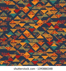 Abstract geometric triangles background with tribal patterns