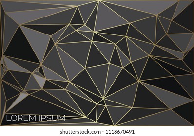 Abstract geometric triangulated background in black colors with golden lines