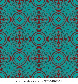 Abstract Geometric Tribal Cubistic Shapes Vectorel Ornament Tile Inspired by Peacock colors Illustration Seamless Pattern Suitable for Print abd Wallpaper Wrapping Paper