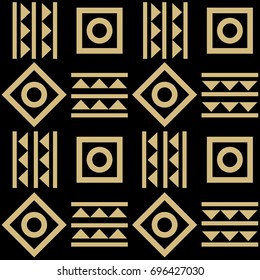 Abstract geometric tribal mexican style seamless pattern. Ethnic hipster wallpaper. Black and gold texture, vector background