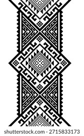 Abstractas patrón tribal geométrico en color blanco y negro. Ornamento simétrico de inspiración étnica con líneas afiladas y Formas repetitivas. Conveniente para el diseño textil, la tela, el Fondo de pantalla, el tatuaje, el cartel, la marca, el empaquetado, y el fondo decorativo. Ilustración de estilo de Vector de alto contraste.