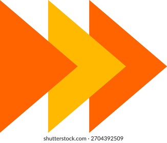 Abstrato forma de seta tripla geométrica, laranja e amarelo símbolo de design plano para direção.