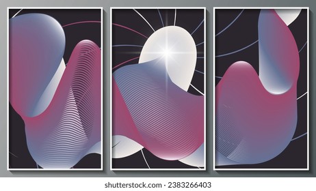 Abstract geometric triptych. A composition of three images in white thin frames for interior decoration, blog design, corporate design and your other projects. Vector.