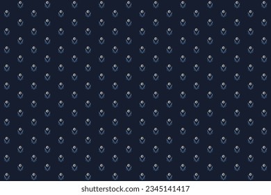 Abstract geometric tulip flower n leaf seamless pattern. Light, gray and blue elements on dark blue background. For male masculine cloth lady dress silk scarf fabric apparel textile garment cover pant