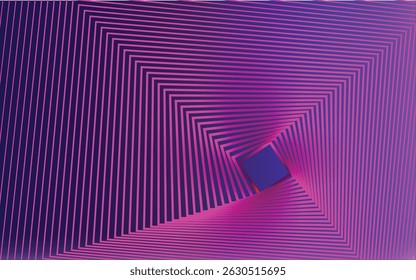 Abstrato projeto de vetor túnel geométrico com vibrantes linhas de gradiente rosa e roxo formando um padrão quadrado hipnótico e rotativo.