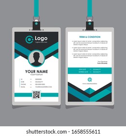 Abstract Geometric Turquoise and Black Id Card Design, Professional Identity Card Template Vector for Employee and Others