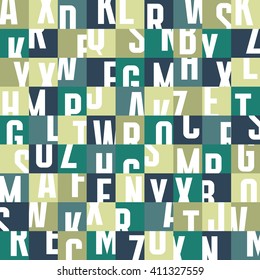 Abstract geometric typography letters background - seamless vector pattern. Graphic ornament mosaic. Font design element. Green colors. 