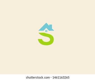 Abstract geometric typography logo letter S and roof of a house with a window building architecture for a company