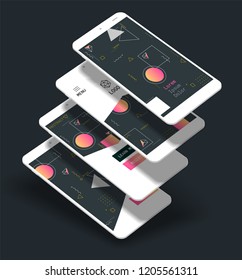 Abstract geometric UI screens 3d mockups, trendy illustration