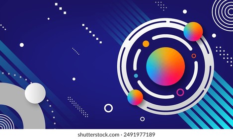 Abstract geometric universe background. Planet cycle and star vector design