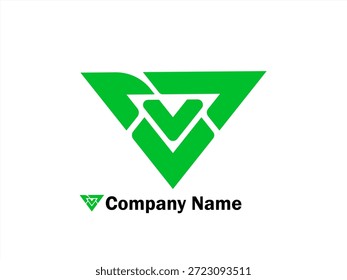 Design de logotipo V geométrico abstrato com tema de conectividade moderno