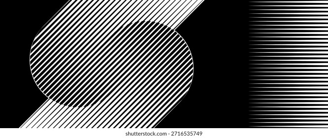 Abstract geometric vector art with black and white diagonal and horizontal op-art line patterns.