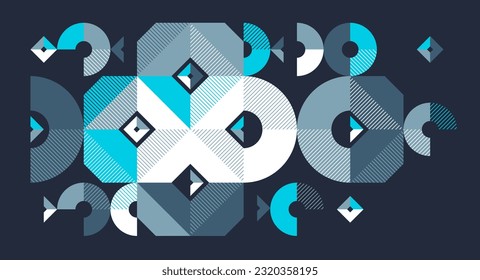 Abstract geometric vector background, artistic wallpaper composition over dark, abstraction art in style of Bauhaus, modern style design.