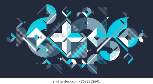 Abstract geometric vector background, artistic wallpaper composition over dark, abstraction art in style of Bauhaus, modern style design.