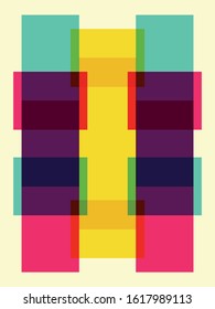 Abstract geometric vector background. Color vertical composition of regular overlapping transparent rectangular elements.