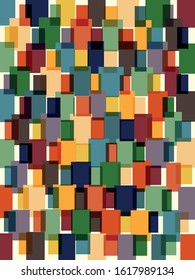 Abstract geometric vector background. Colorful vertical mosaic composition of overlapping regular rectangles.