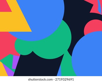 Abstract geometric vector background with colorful overlapping shapes, triangles and circles