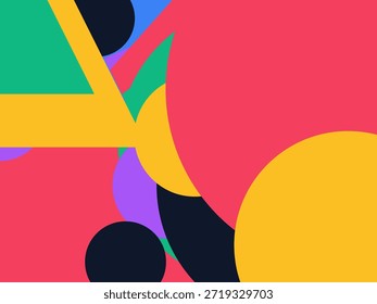 Abstract geometric vector background with colorful overlapping shapes, triangles and circles