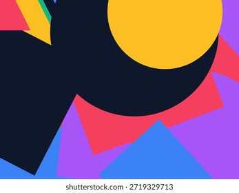Abstract geometric vector background with colorful overlapping shapes, triangles and circles