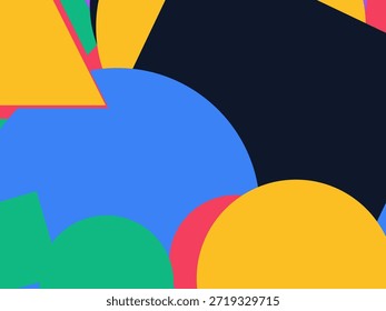 Abstract geometric vector background with colorful overlapping shapes, triangles and circles