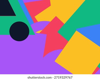 Abstract geometric vector background with colorful overlapping shapes, triangles and circles