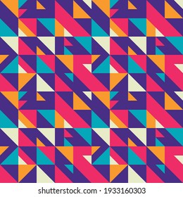 Abstract geometric vector background design. Graphic pattern seamless. Decorative mosaic ornament. Bright vibrant colors. Triangle shapes.