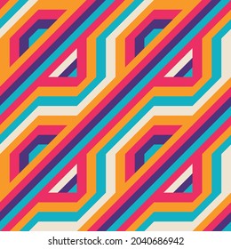 Abstract geometric vector background design. Graphic pattern seamless. Decorative mosaic ornament. Bright vibrant colors. Diagonal colored stripes.