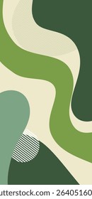 Abstract geometric vector background, green, beige and white shades. Ideal for eco-friendly branding, packaging, interior decoration.