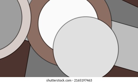 Abstract geometric vector background in Material design style with a limited harmonized palette, with concentric circles and rotated rectangles with shadows, imitating cut paper.