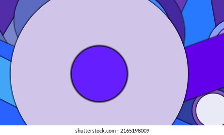 Abstract geometric vector background in Material design style with a limited harmonized palette, with concentric circles and rotated rectangles with shadows, imitating cut paper.