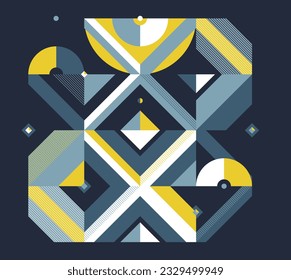 Abstract geometric vector background, Memphis style wallpaper design over dark, trendy retro art, modern style design.