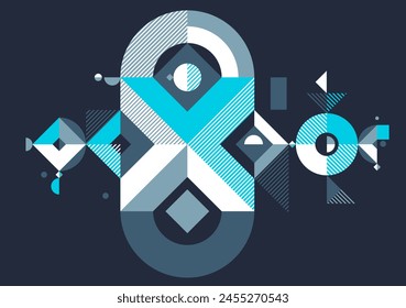 Abstract geometric vector background, Memphis style wallpaper design over dark, trendy retro art, modern style design.