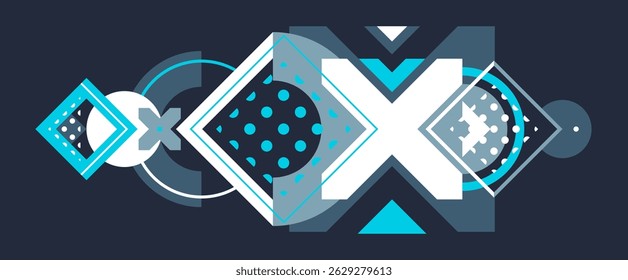 Abstract geometric vector background, Memphis style wallpaper design over dark, trendy retro art, modern style design.
