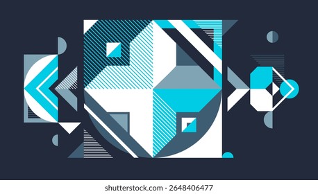 Abstract geometric vector background, Memphis style wallpaper design over dark, trendy retro art, modern style design.