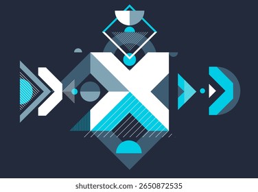 Abstract geometric vector background, Memphis style wallpaper design over dark, trendy retro art, modern style design.